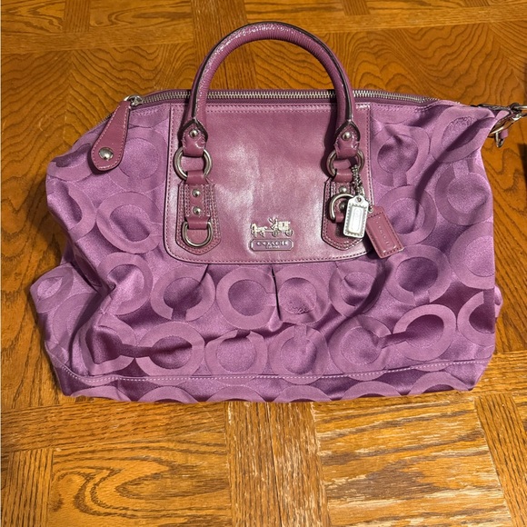 Coach Madison Sabrina Satchel Handbag in Purple Op Art *Flawed* - Picture 2 of 15